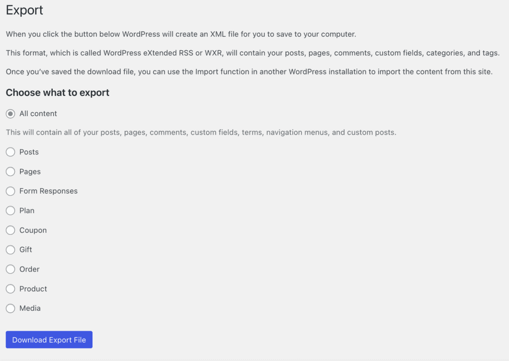 WordPress.com Download Export File